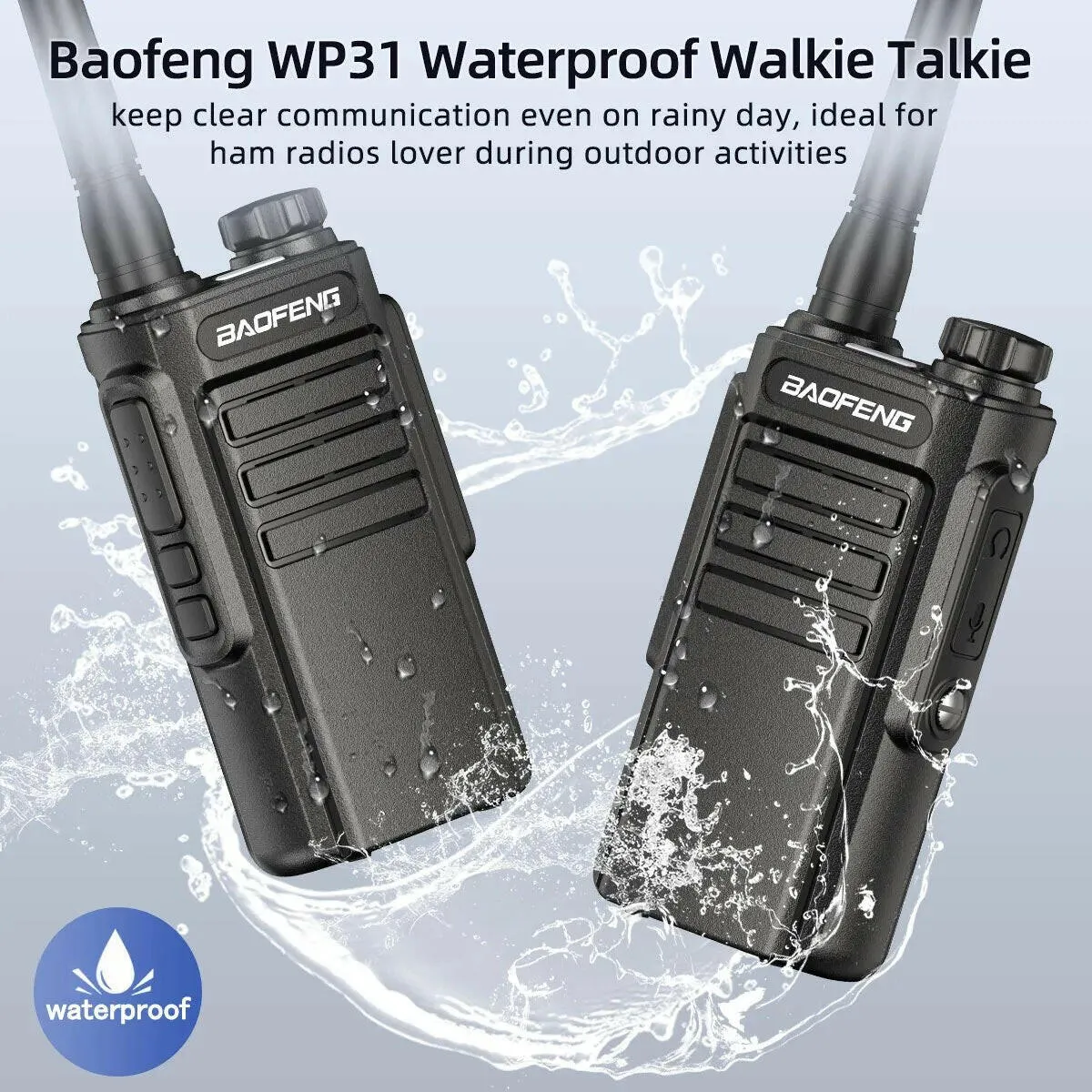 1/2Pcs Baofeng WP31 Waterproof Walkie Talkie Long Range Two-way Radio BF-888S UHF 400-470MHz 16CH VOX with Type-C Charging Cable