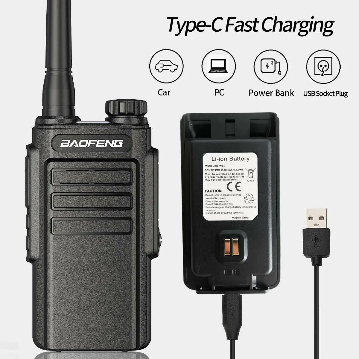 1/2Pcs Baofeng WP31 Waterproof Walkie Talkie Long Range Two-way Radio BF-888S UHF 400-470MHz 16CH VOX with Type-C Charging Cable