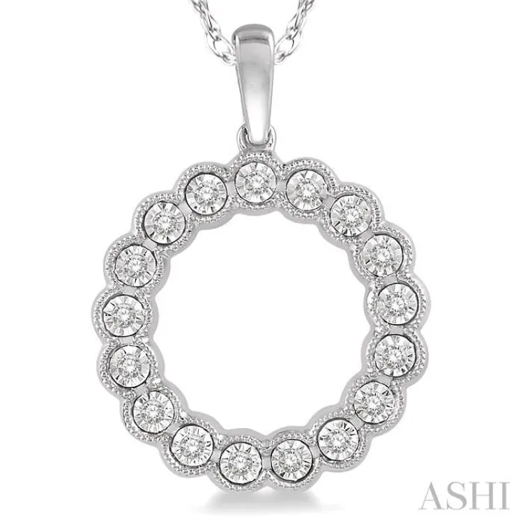 1/8 Ctw Circular Lattice Halo Round Cut Diamond Fashion Pendant in 10K White Gold with chain