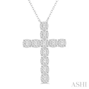 2 Ctw Lovebright Round Cut Diamond Cross Pendant in 14K White Gold with chain