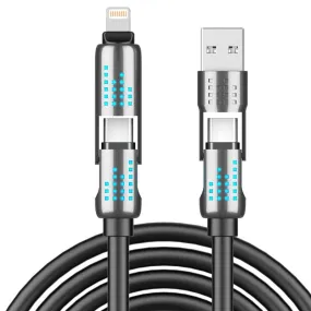 240W 4-in-1 USB-C Cable - PD 5A Fast Charging & Data Sync with USB A,TYPE C & Lightning, Breathing Light, Aluminum Alloy Design, 4FT Silicone Cable, Compatible with iPhone 15/14, iPad Pro, Samsung, and Laptops