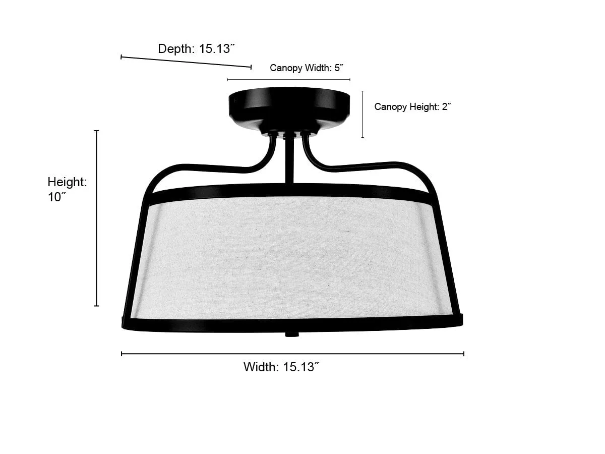 35W LED Semi-Flush Mount Fixture - Brushed Nickel - White Linen - 15.13in. Diameter - 1400 Lm