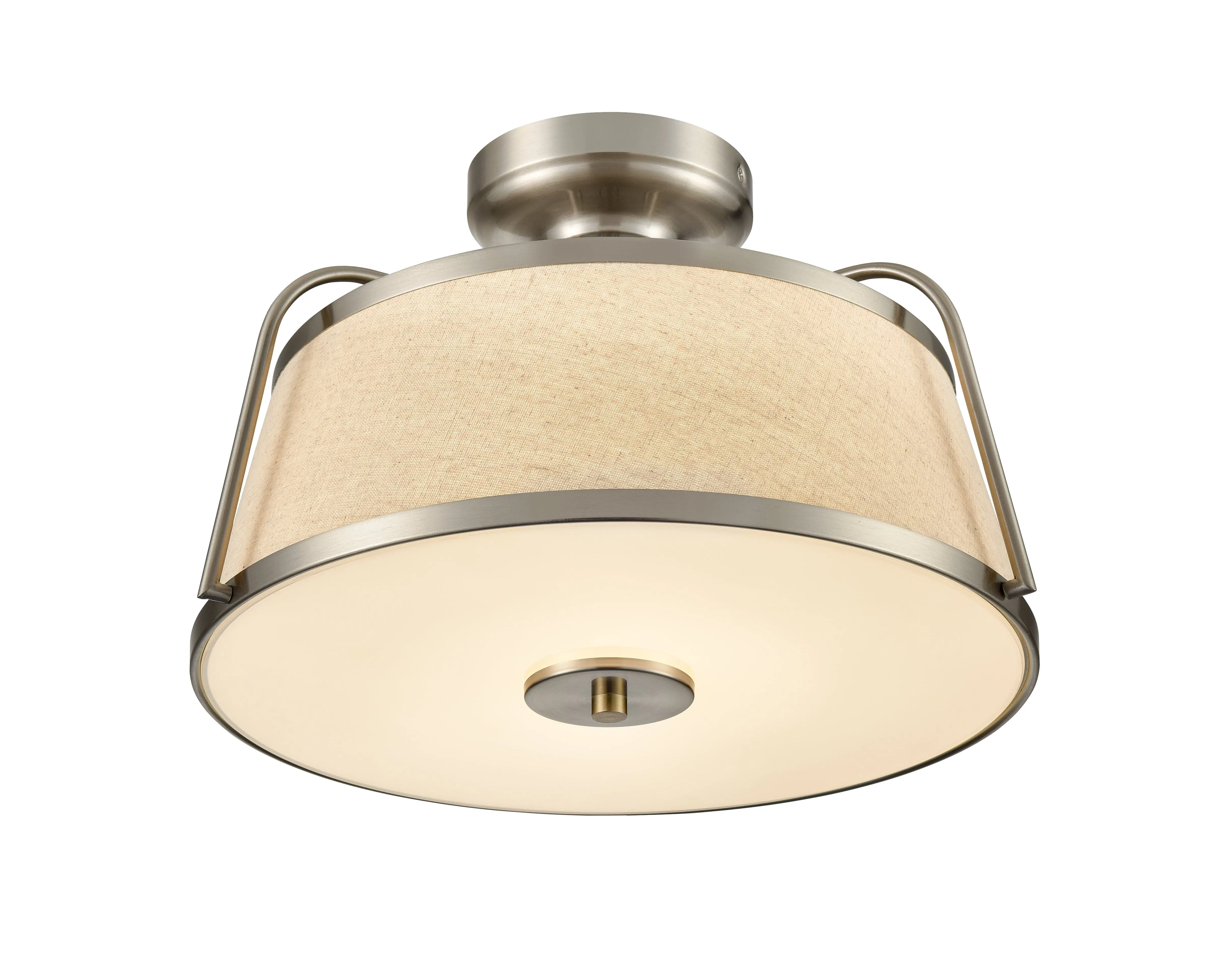 35W LED Semi-Flush Mount Fixture - Brushed Nickel - White Linen - 15.13in. Diameter - 1400 Lm