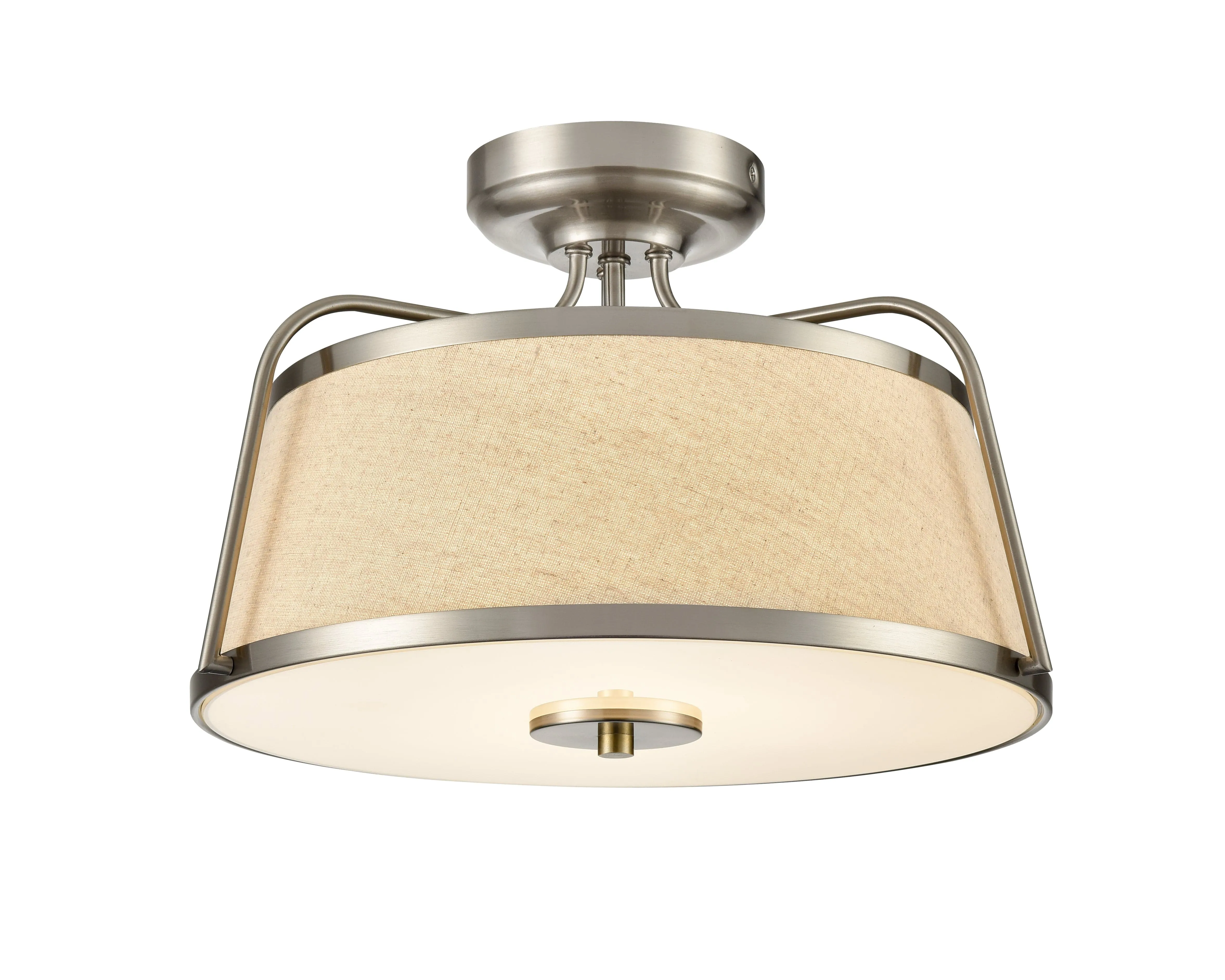 35W LED Semi-Flush Mount Fixture - Brushed Nickel - White Linen - 15.13in. Diameter - 1400 Lm