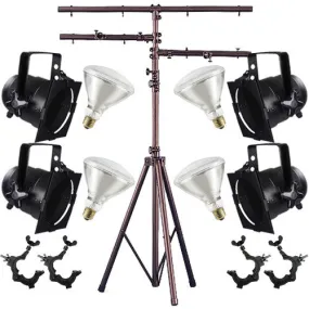 4 Black Short PAR CAN 38 120w BR40 Flood O-Clamp Stand