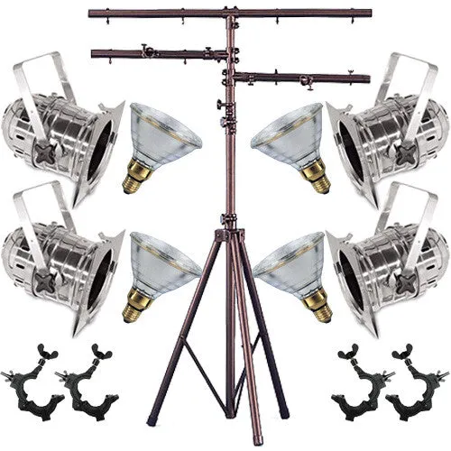 4 Silver Short PAR CAN 38 90w PAR38 Flood O-Clamp Stand