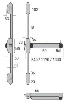 40TCPHT550320. STRAND PHT550 Three Point Touch Bar Bolt, Silver