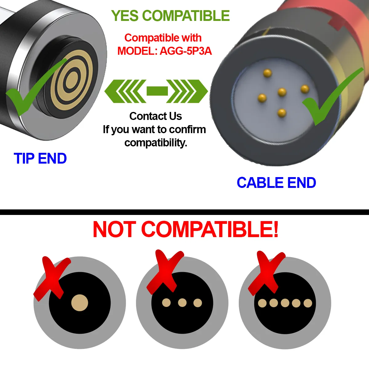 5-pin magnetic adapter tips for Micro USB, 3 count Micro USB adapters for model AGG5P3A cables Fast Charge / Fast Data