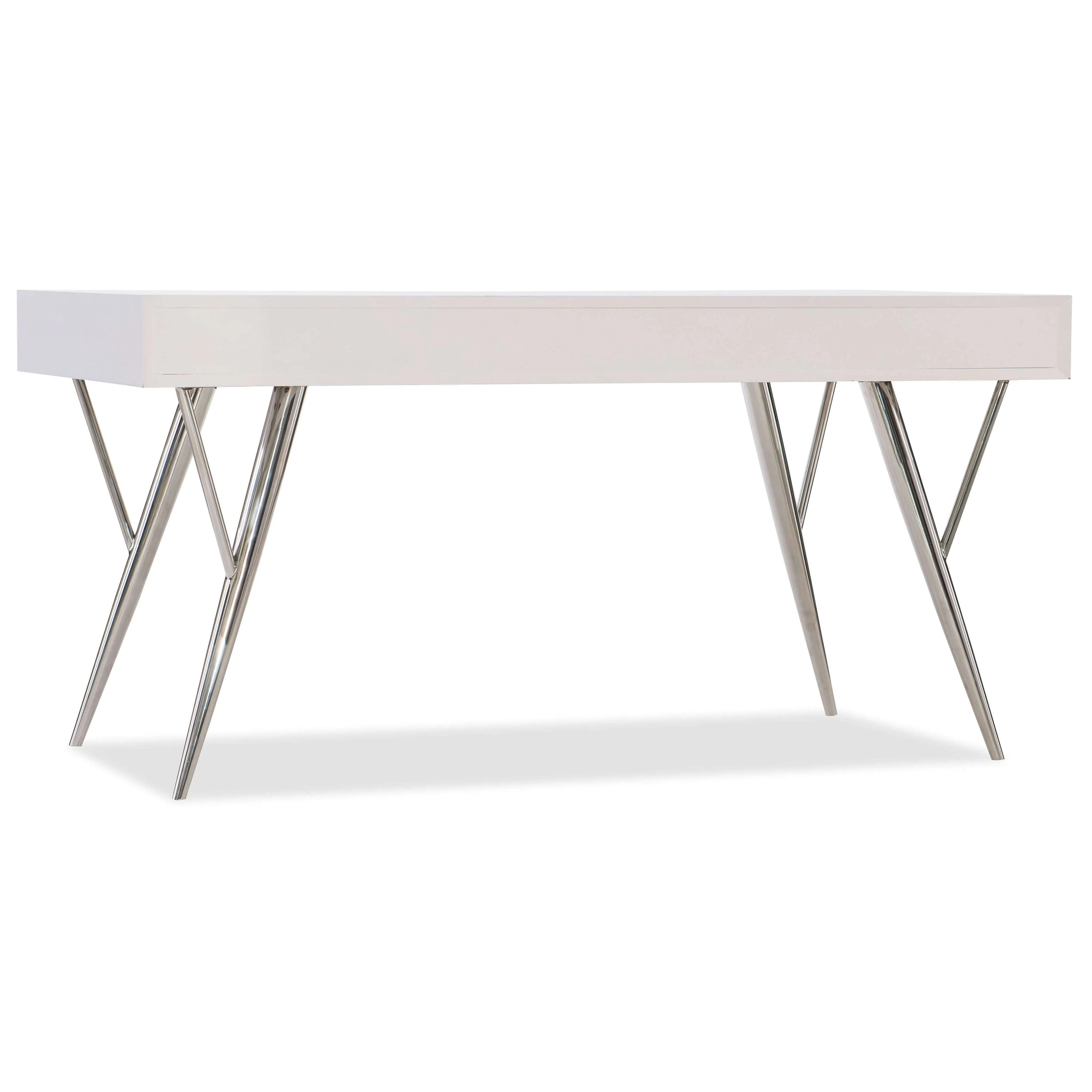 5622-10 Modern-Contemporary Writing Desk in Pearl White Finish with Durable Hardwood & Steel Accents