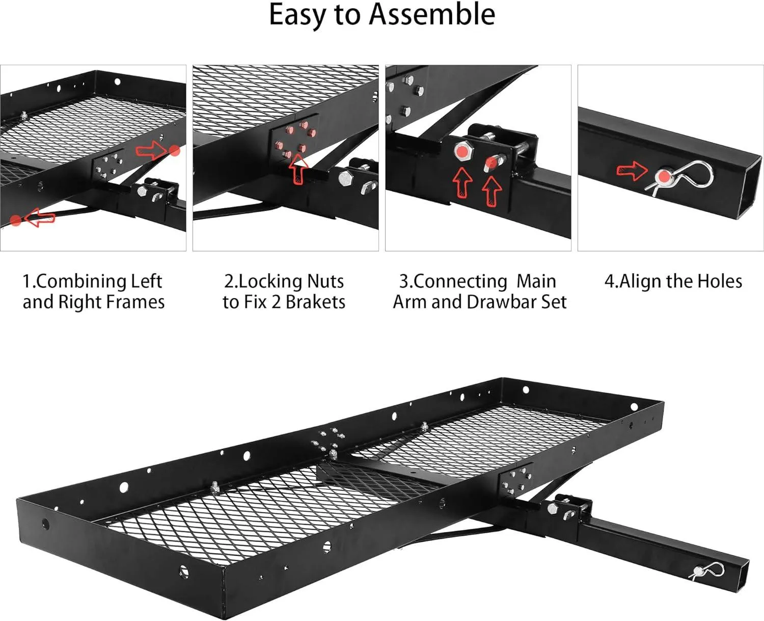 60"x 20"x 3" Hitch Mount Steel Cargo Carrier Basket Folding Cargo Rack with 2" Receiver, Black