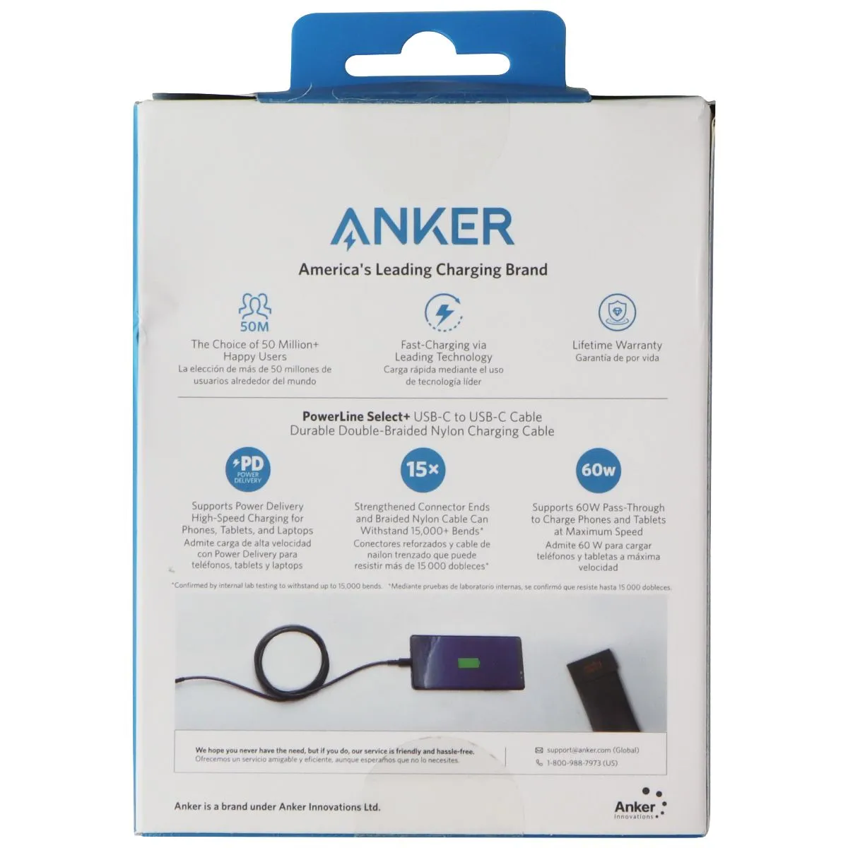 Anker 6 FT 60W Powerline Select  Usb-C To Usb-C Cable - Black