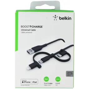 Belkin BoostUp Charge (3.3-Ft) Universal 3-in-1 MFi USB Cable - Black