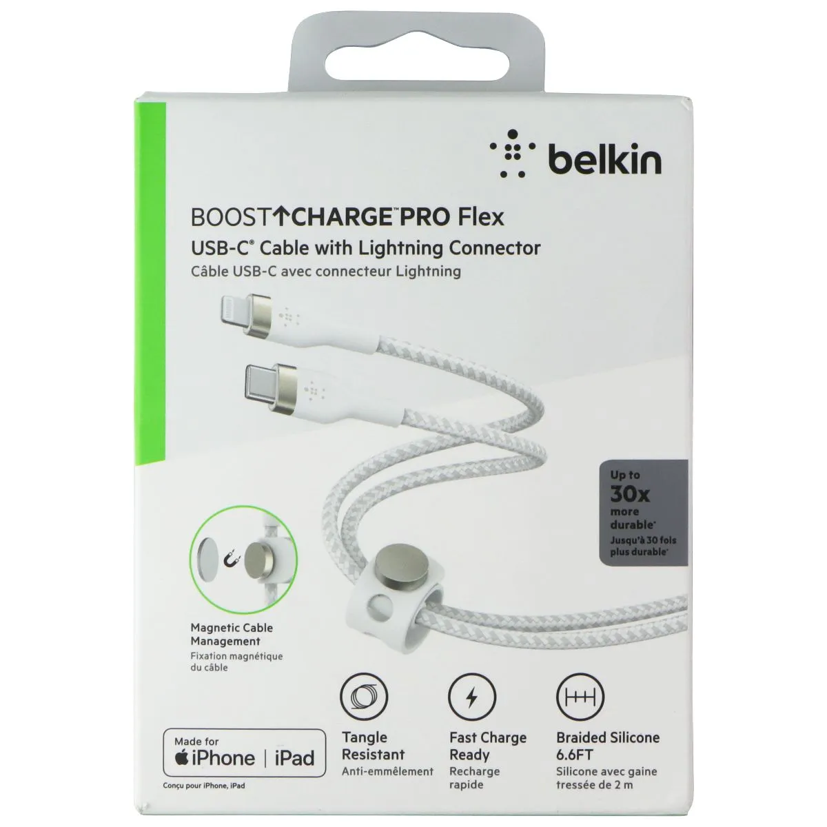 Belkin BoostUp CHARGE PRO Flex (6.6-Ft) USB-C to 8-Pin Lightning Cable - White