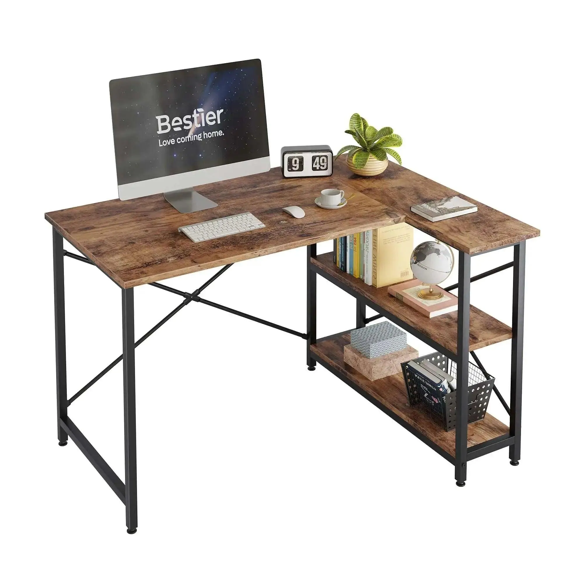 Bestier Small L Shaped Desk for Home Office Desk with Reversible Shelves