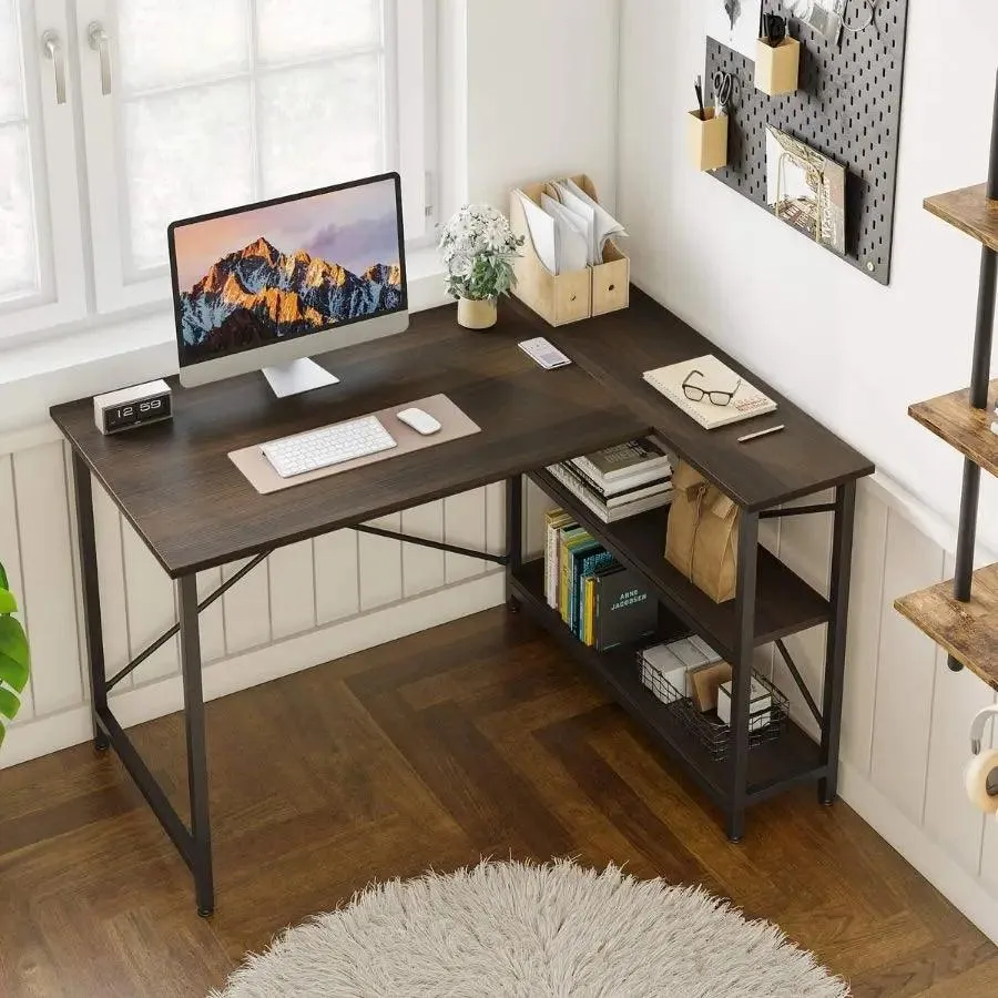 Bestier Small L Shaped Desk for Home Office Desk with Reversible Shelves