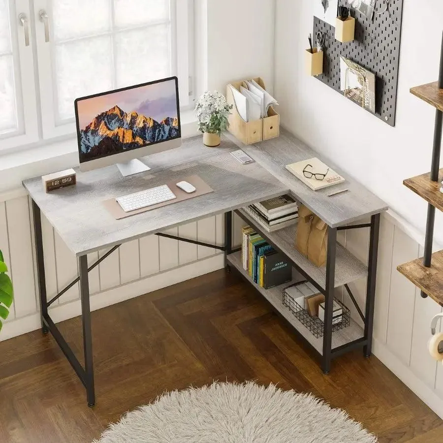 Bestier Small L Shaped Desk for Home Office Desk with Reversible Shelves