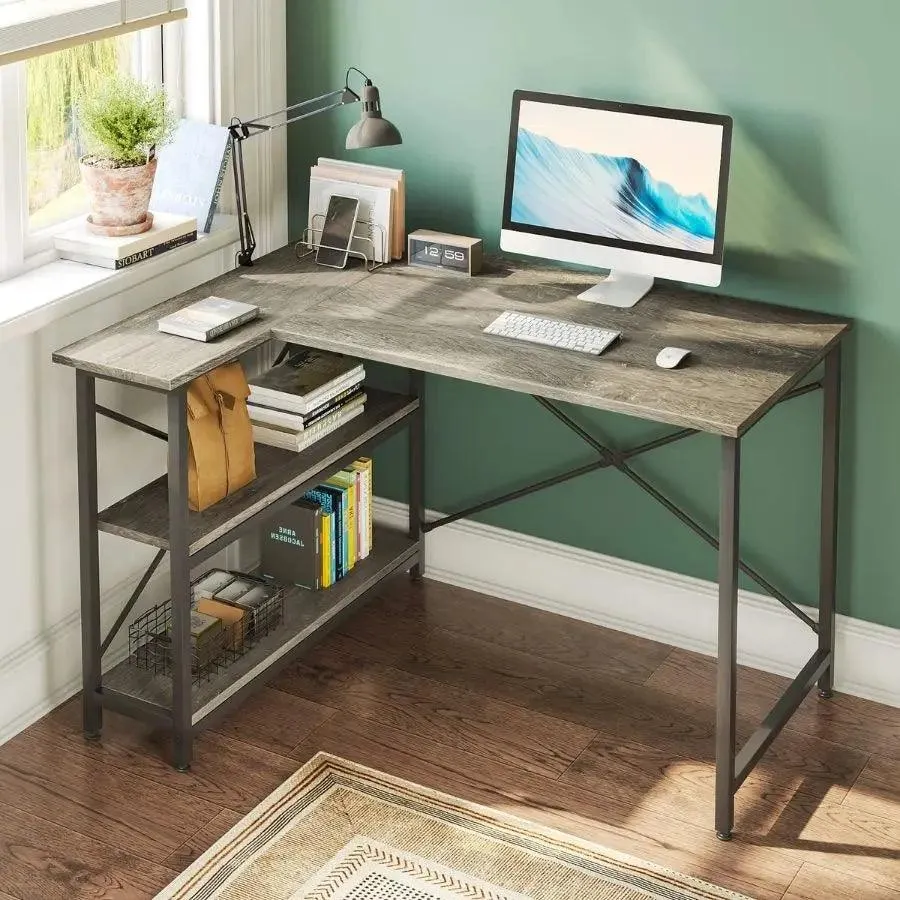 Bestier Small L Shaped Desk for Home Office Desk with Reversible Shelves