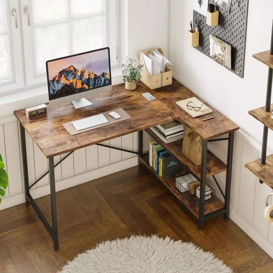 Bestier Small L Shaped Desk for Home Office Desk with Reversible Shelves