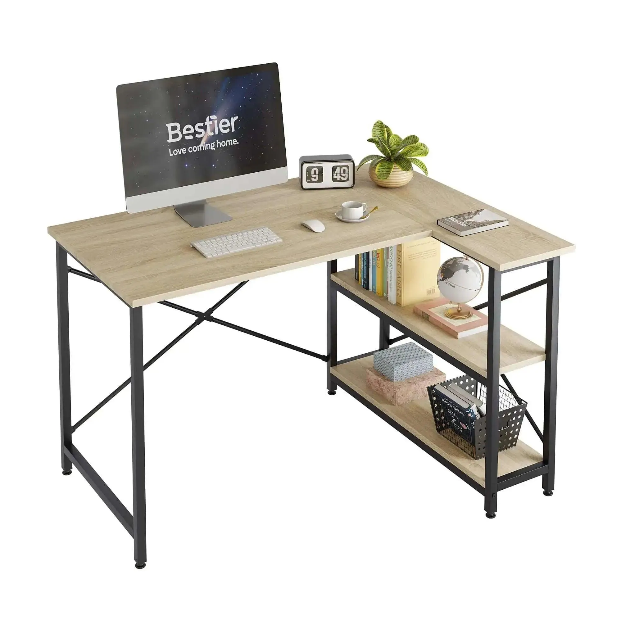 Bestier Small L Shaped Desk for Home Office Desk with Reversible Shelves