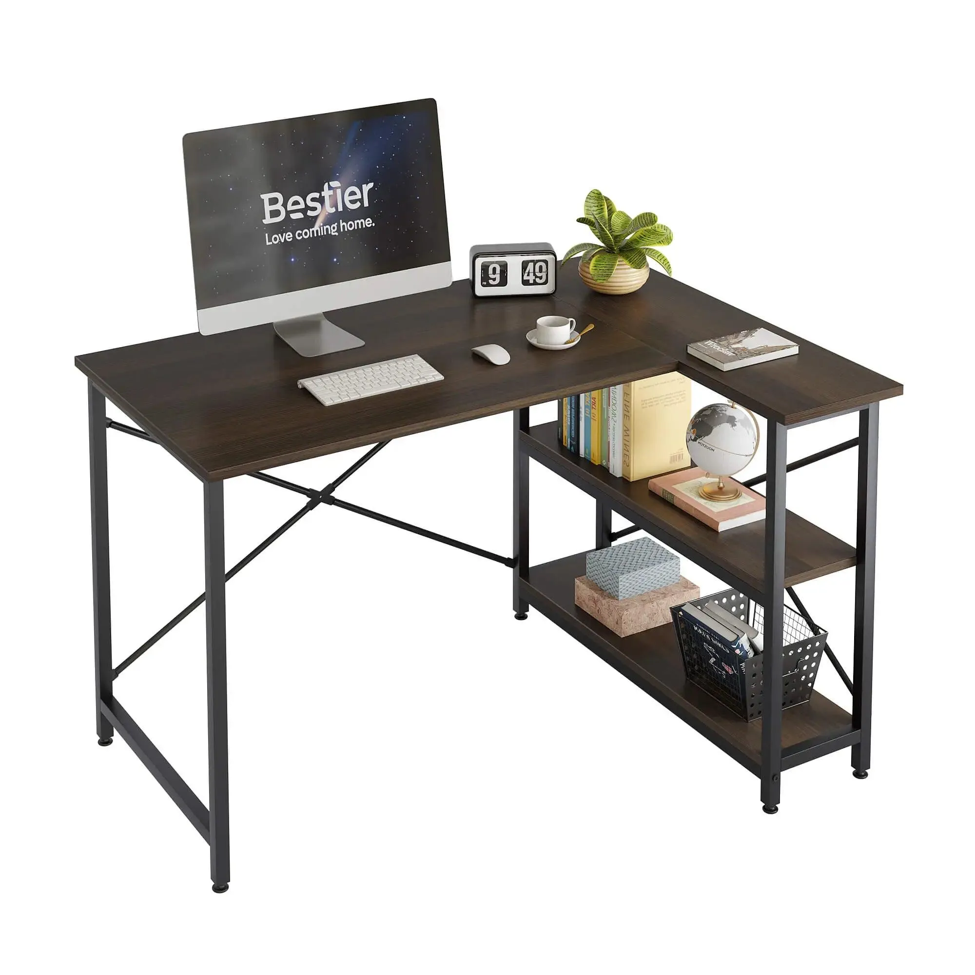 Bestier Small L Shaped Desk for Home Office Desk with Reversible Shelves