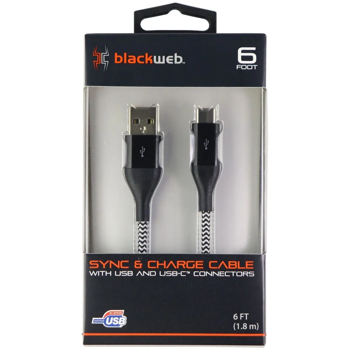 Blackweb (6-Foot) USB to USB-C Charge/Sync Braided Cable - Black / White