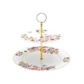 Blooming 2-Tier Serving Platter Patisserie Cake Server Stand English Rose Print 130479