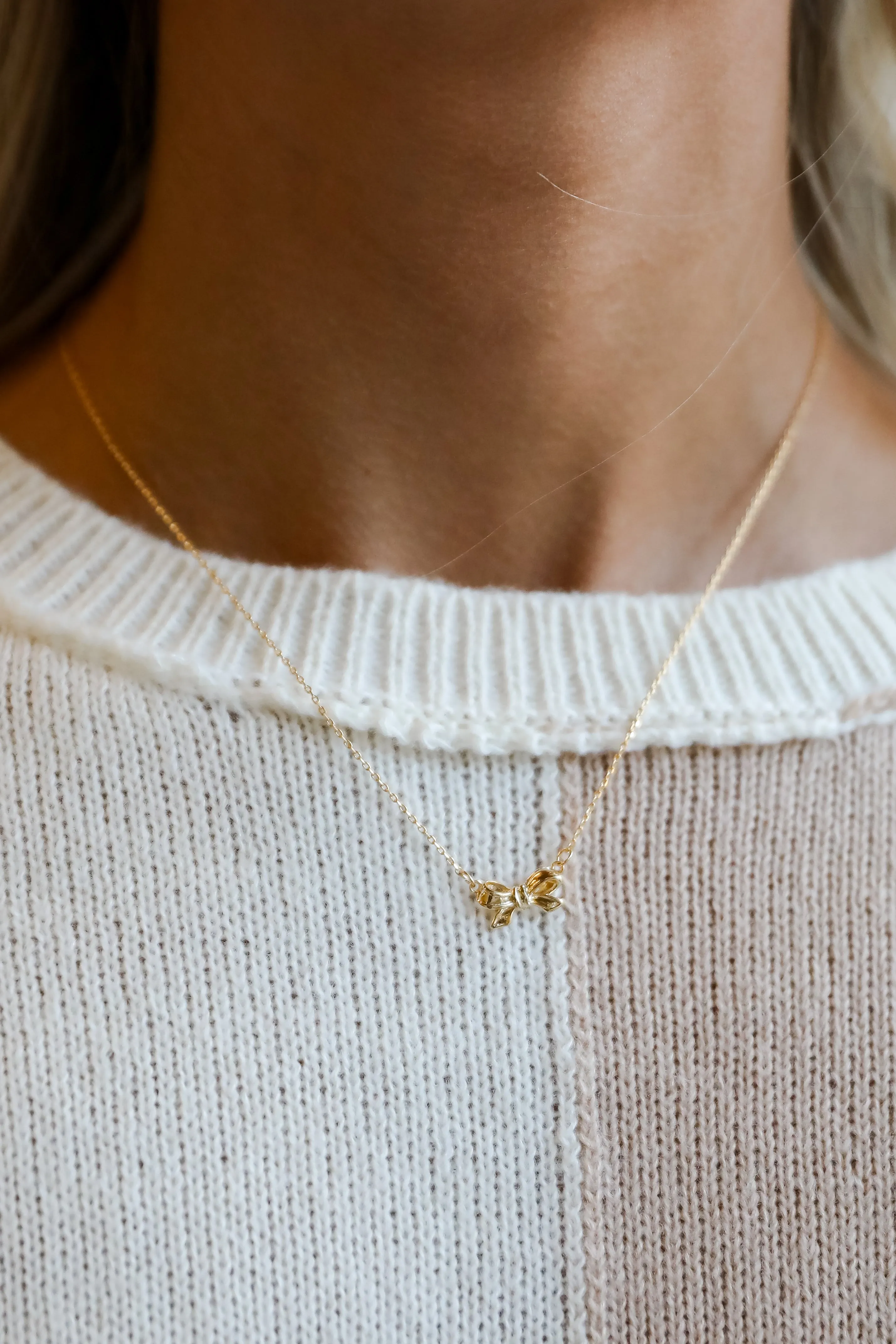 Brooke Gold Bow Charm Necklace