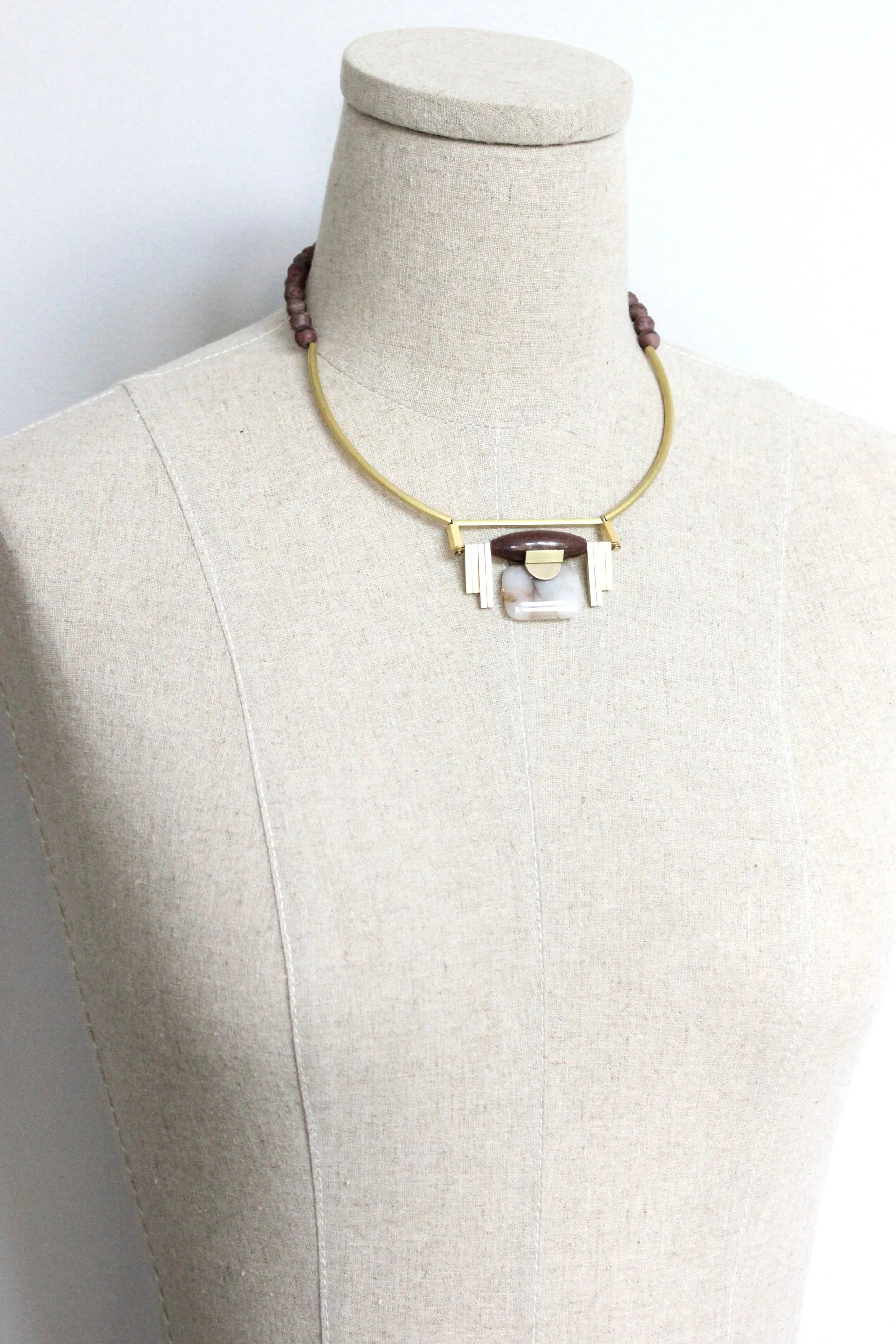 Burgundy & jasper Artdeco pendant necklace