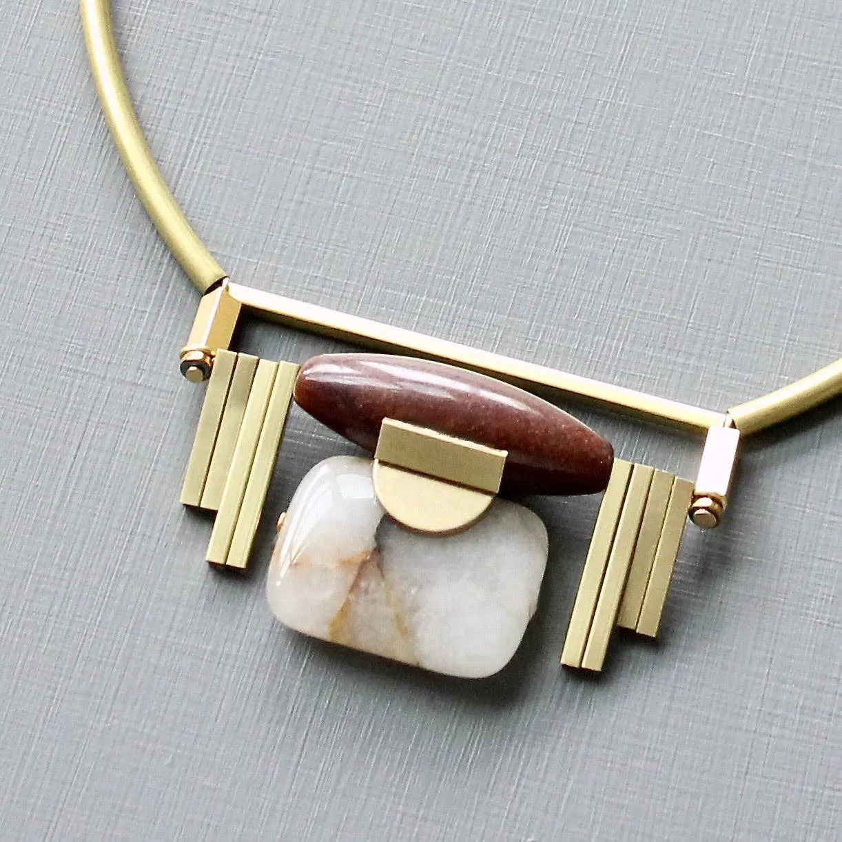 Burgundy & jasper Artdeco pendant necklace