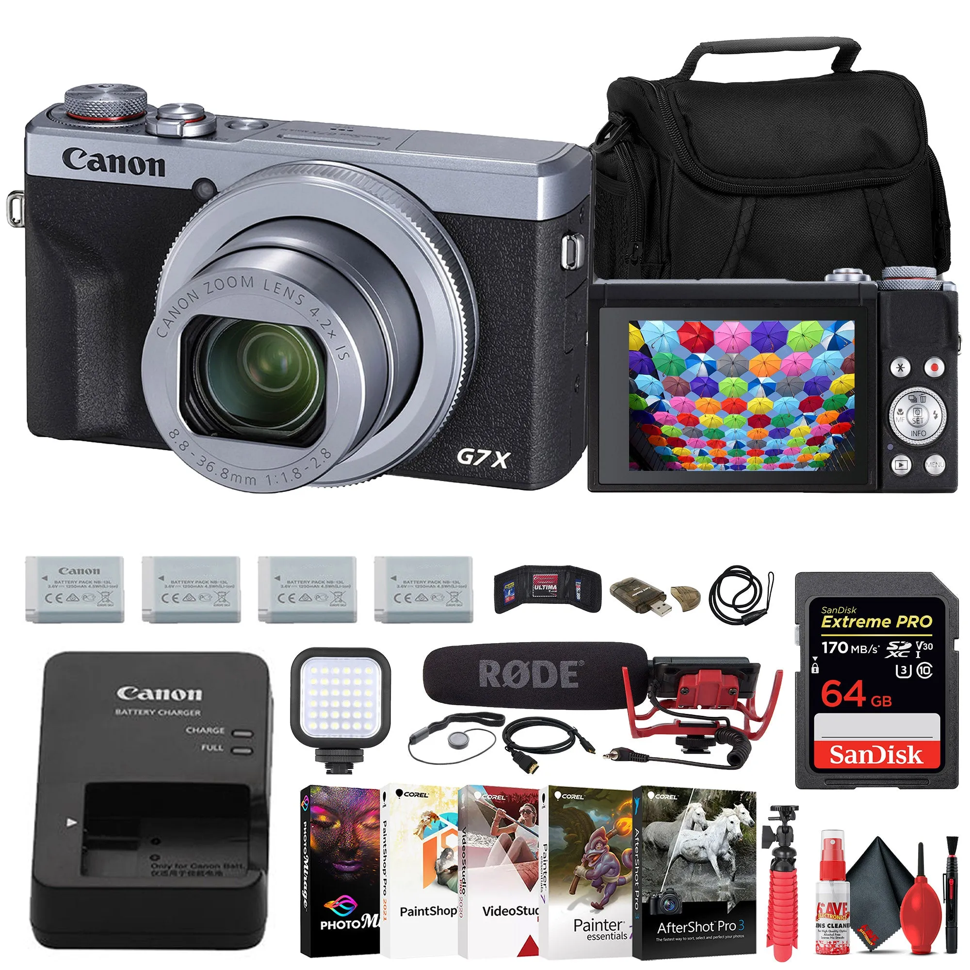 Canon PowerShot G7 X Mark III Digital Camera   Mic   64GB Card   3 x Battery   More