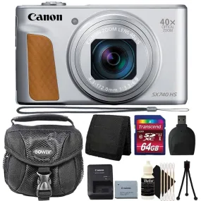 Canon PowerShot SX740 20.3MP 20.3MP HS Digital Camera Silver with  64GB Memory Card   Top Accessory Kit