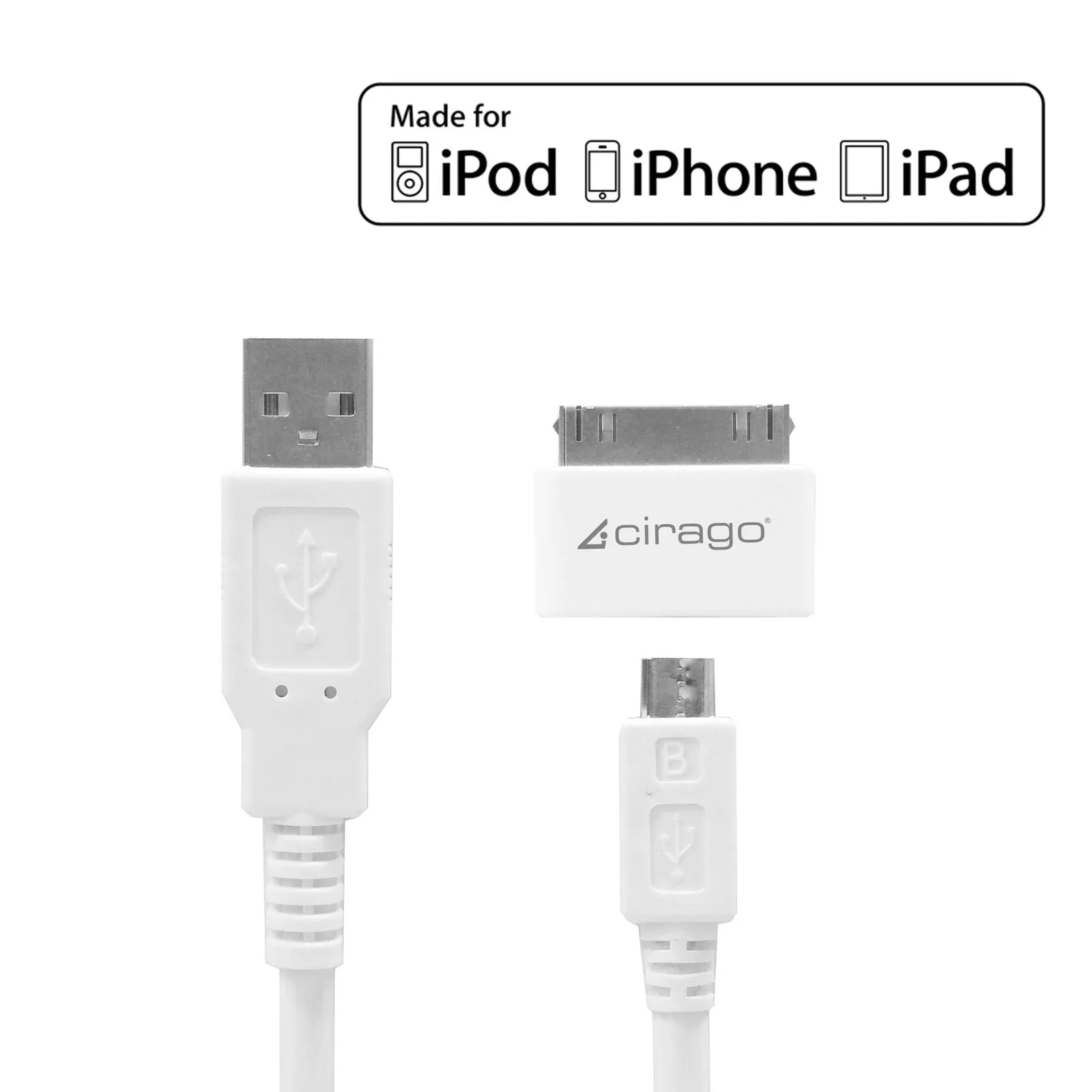 Cirago 6Ft Certified Micro USB Sync/Charge Cable Kit for Apple & Android Device