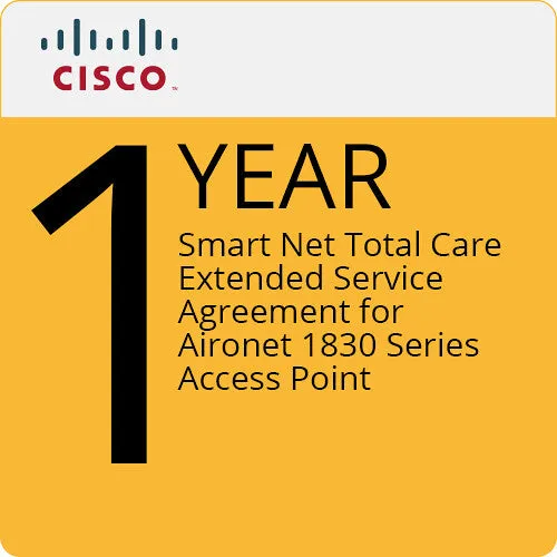 Cisco CON-SNT-AIR2IBK9 1-Year Smart Net Total Care Extended Service Agreement for Aironet 1830 Series Access Point