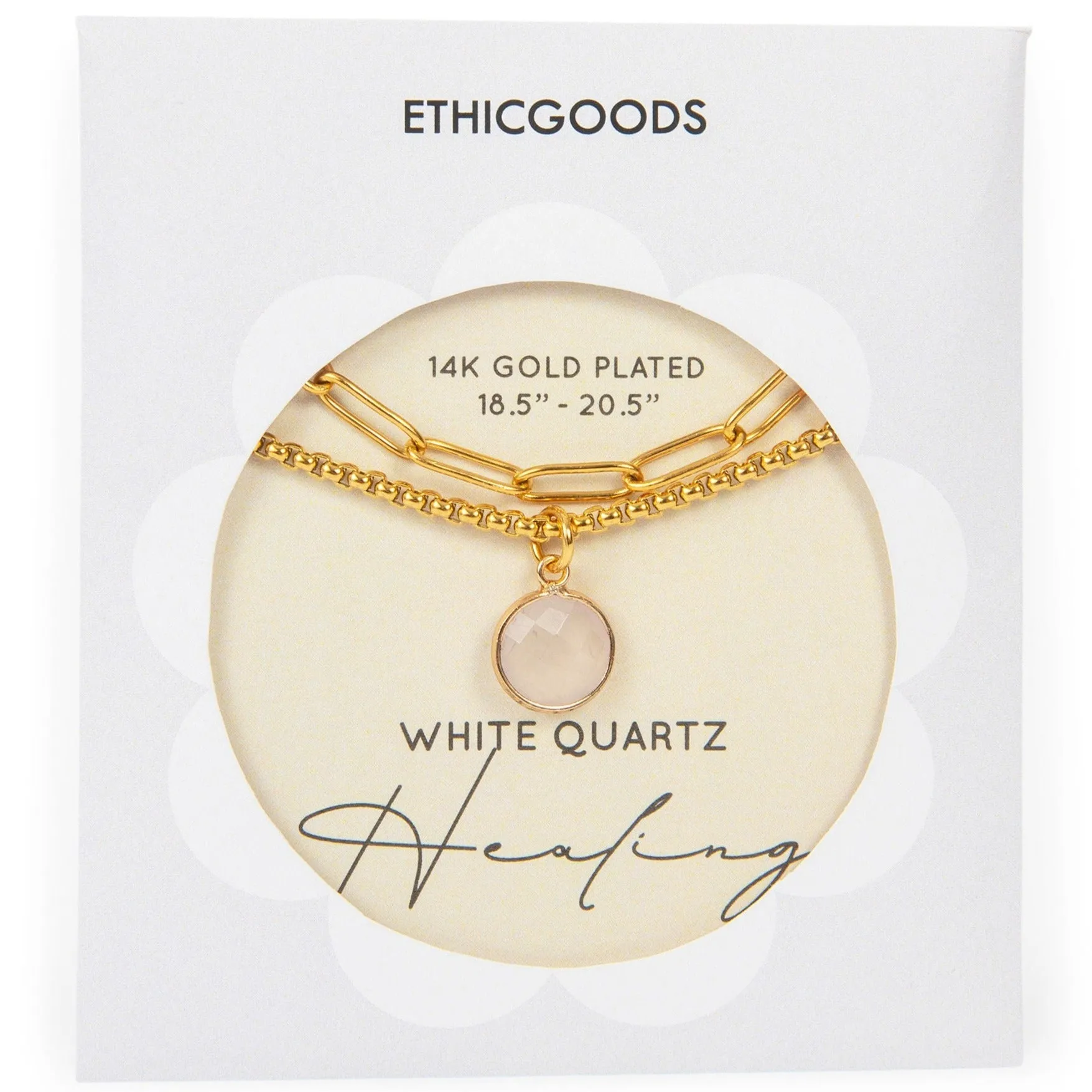 Classic Gold Stone Pendant Necklace Set - Paperclip Chain & White Quartz by ETHICGOODS