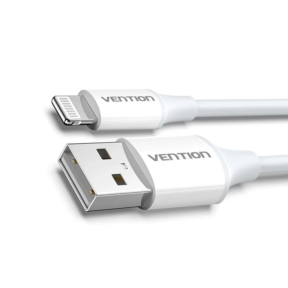 [CLEARANCE] Vention USB 2.0 A Male to Lightning 2.4A Male Nickel Plated Data Charging Cable with 480Mbps Transmission Speed for Smartphones (White) (1M, 1.5M & 2M) LAFWF LAFWG LAFWH