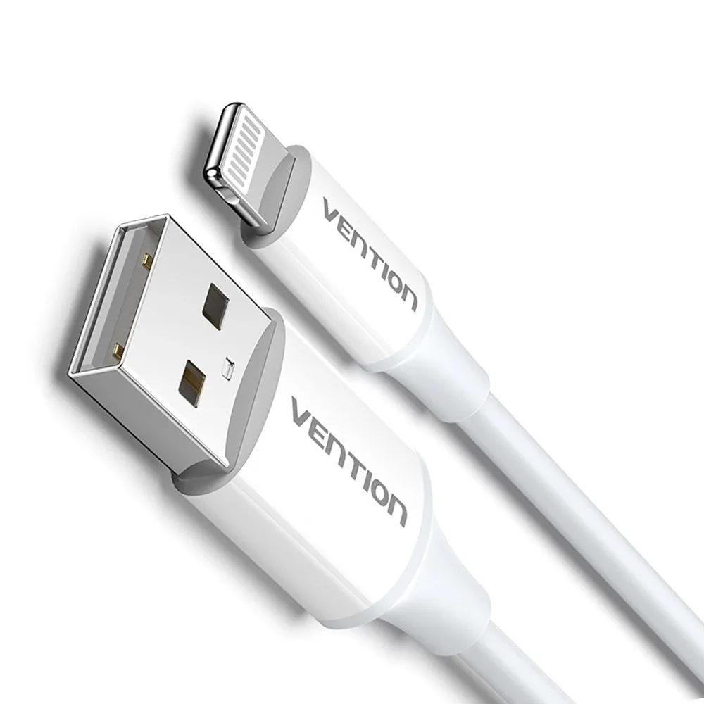 [CLEARANCE] Vention USB 2.0 A Male to Lightning 2.4A Male Nickel Plated Data Charging Cable with 480Mbps Transmission Speed for Smartphones (White) (1M, 1.5M & 2M) LAFWF LAFWG LAFWH