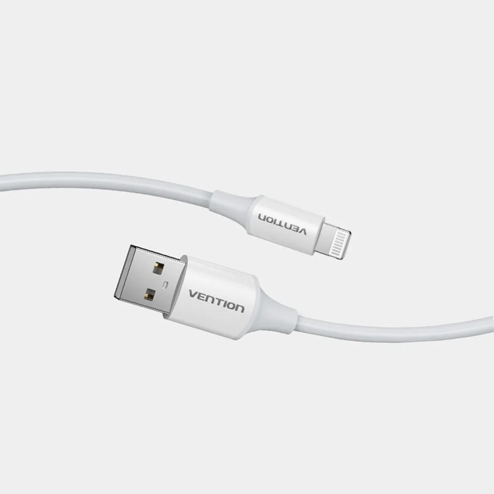 [CLEARANCE] Vention USB 2.0 A Male to Lightning 2.4A Male Nickel Plated Data Charging Cable with 480Mbps Transmission Speed for Smartphones (White) (1M, 1.5M & 2M) LAFWF LAFWG LAFWH