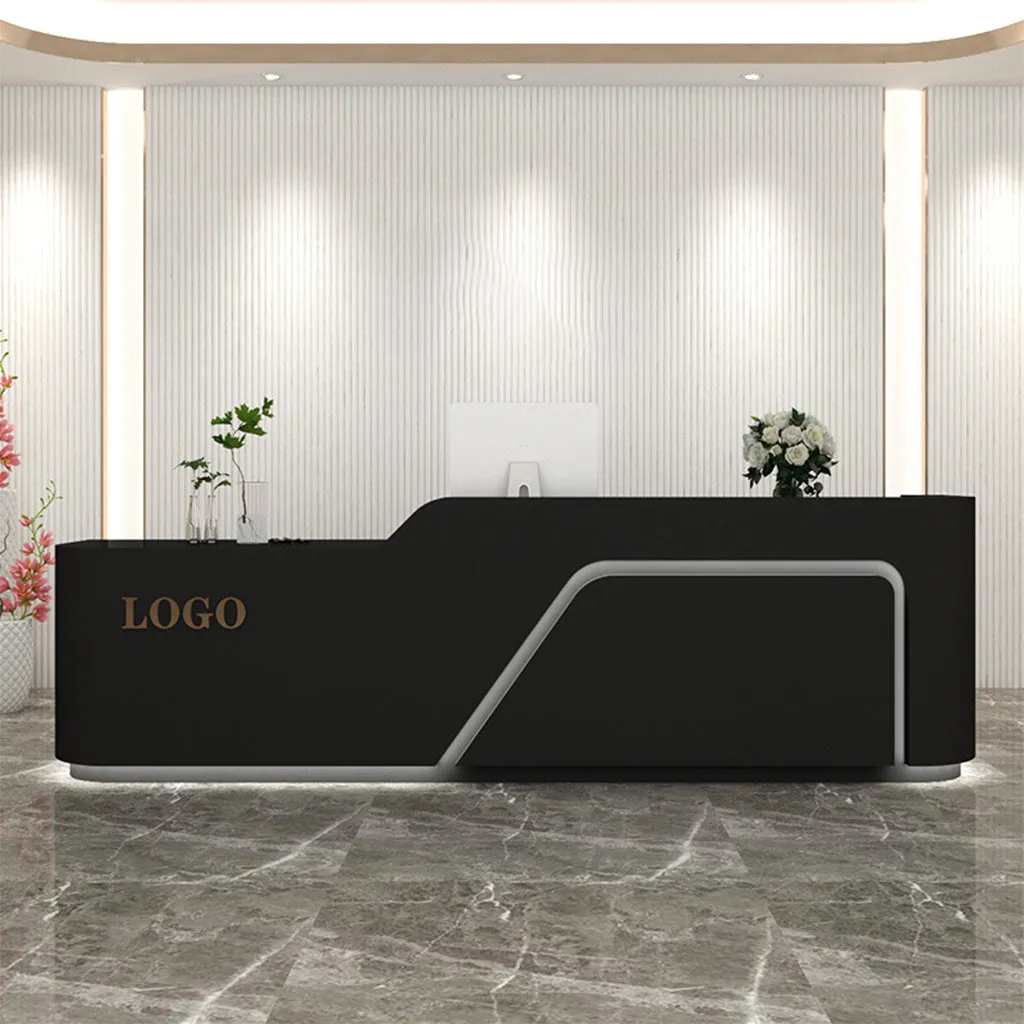 Corner Arc-Edge Straight Reception Desk with Keyboard Tray, Cabinets, and Drawers for Hotels JDT-1074