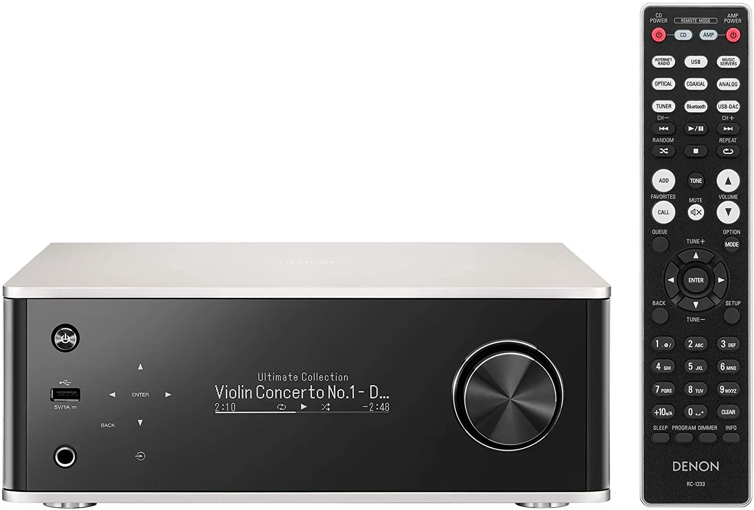 Denon PMA-150H Integrated Network Amplifier - Full Digital Amplification  70W Power per Channel  HEOS Built-in   Wi-Fi   Bluetooth USB-DAC and Phono Input OLED Display, Black