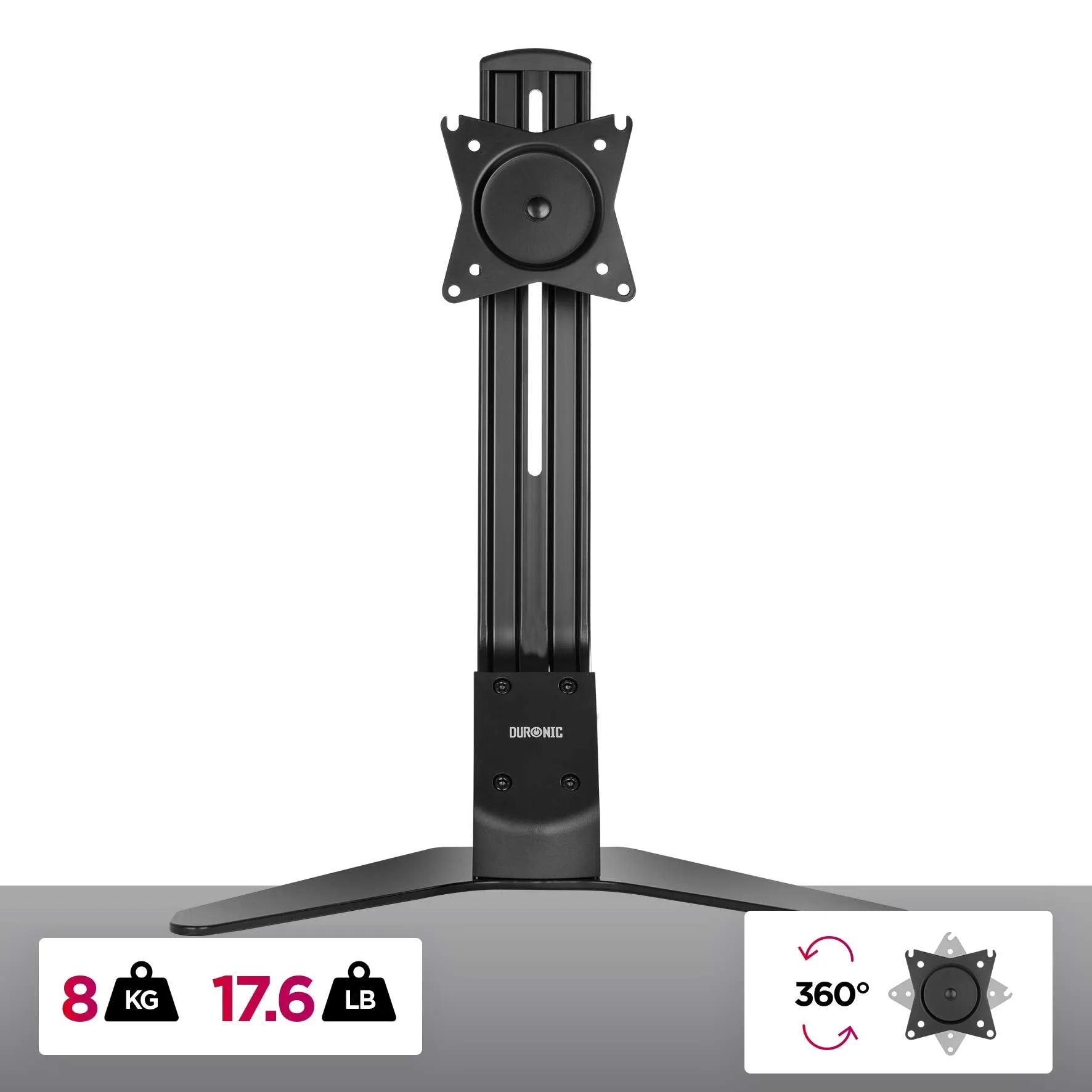 Duronic DM12D1 Monitor Arm Stand | Single PC Desk Mount | Height Adjustable | For One 17-27" Screen | Ergonomic | VESA 75/100 | Screens up to 8kg | Tilt  15° & -15°/Rotate 360°