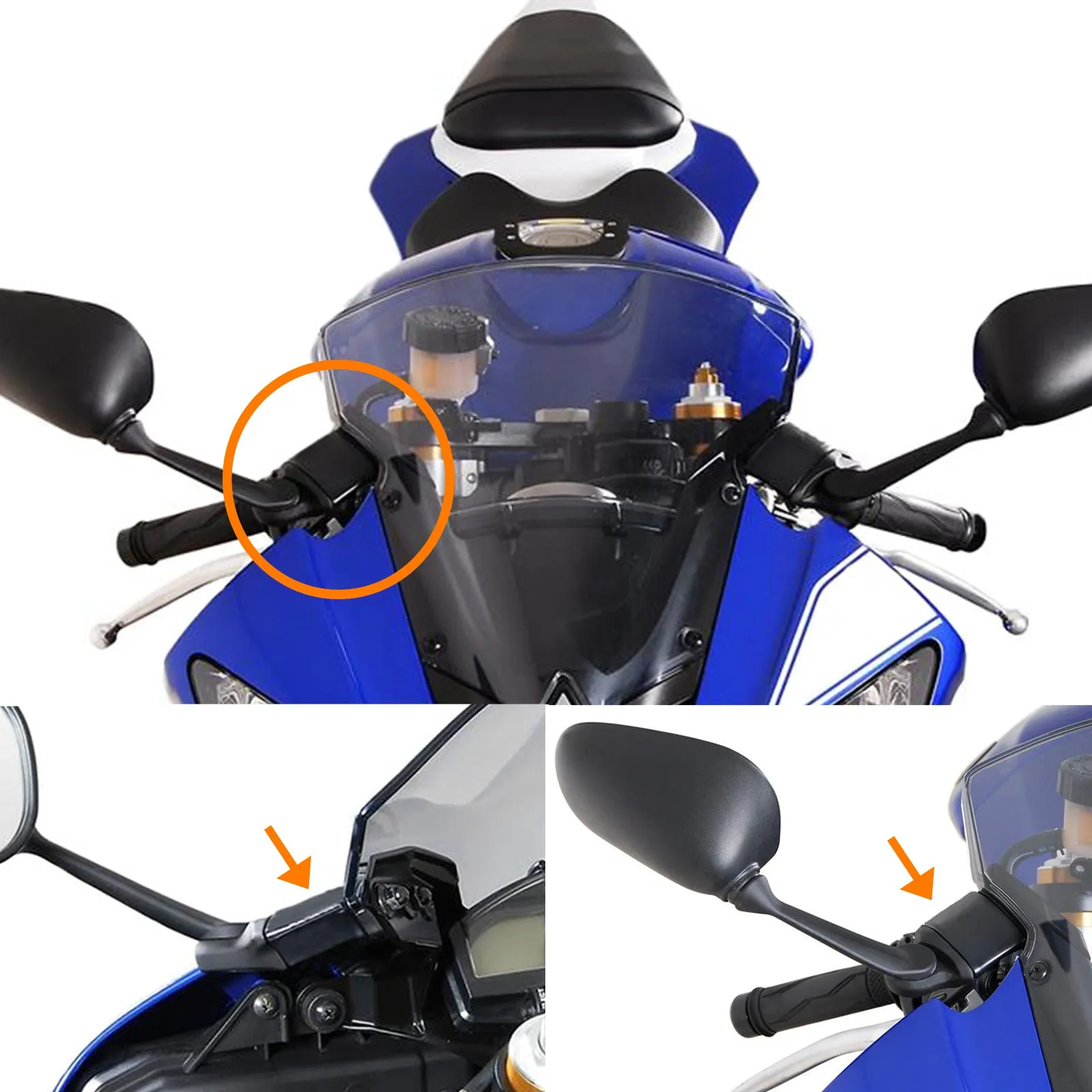 Fit Yamaha YZF R6 2008-2016 Motorcycle Black Delrin Mirror Extender and Riser