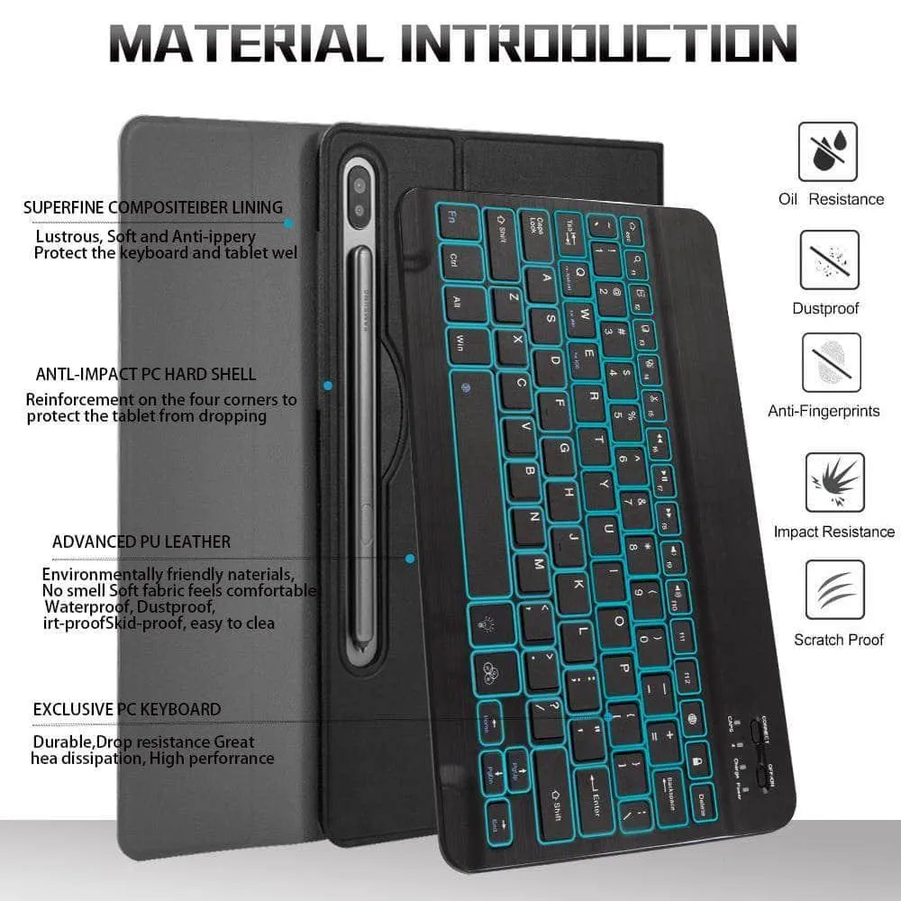 Galaxy Tab S6 10.5 T865 T860 7 Color Backlit Bluetooth Keyboard  Flip Stand Case