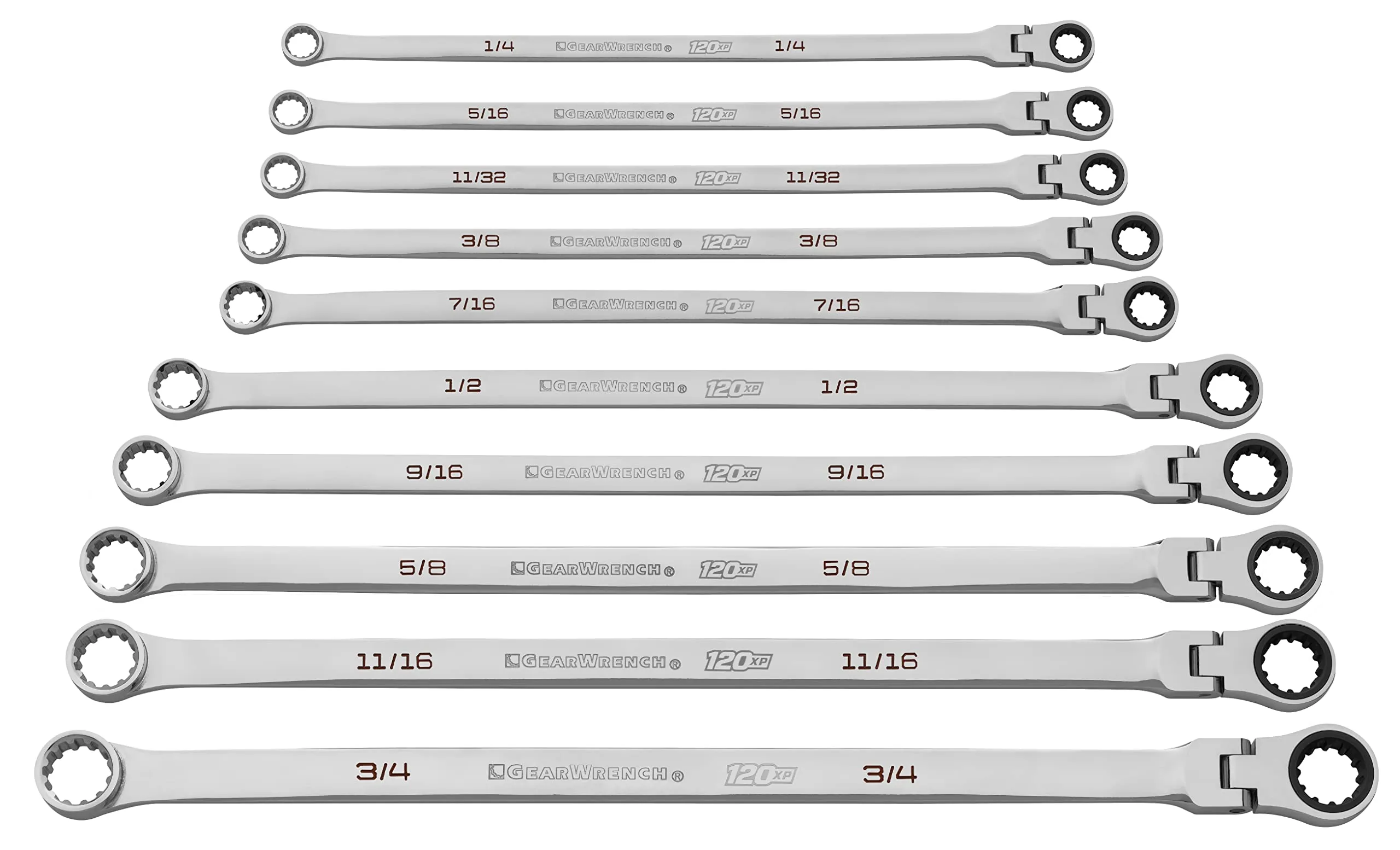 GEARWRENCH 10 Pc. 120XP Universal Spline XL Flex Head GearBox Ratcheting SAE Wrench Set