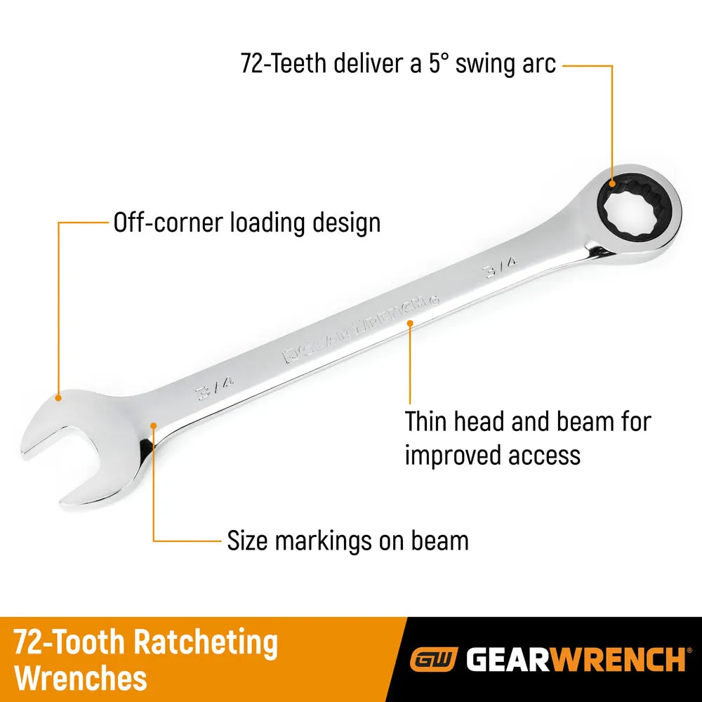 GearWrench 93004D 5 Pc. 72-Tooth 12 Point Ratcheting Combination Metric Wrench Set