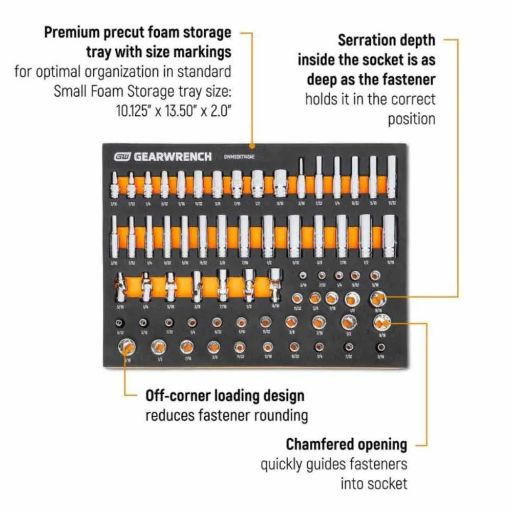 Gearwrench GWMSSKT14SAE 68 Piece 1/4” Dr Master SAE Socket Set in Foam Storage Tray