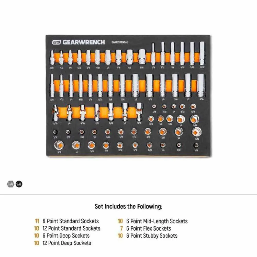 Gearwrench GWMSSKT14SAE 68 Piece 1/4” Dr Master SAE Socket Set in Foam Storage Tray