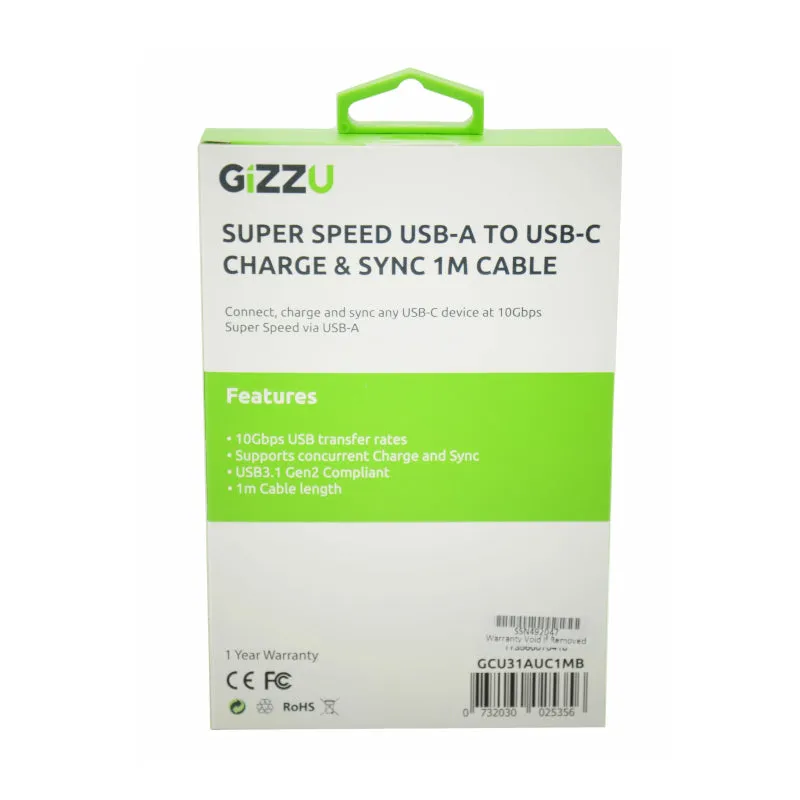 Gizzu Usb3.1 A To Usb-C 1M Cable Black