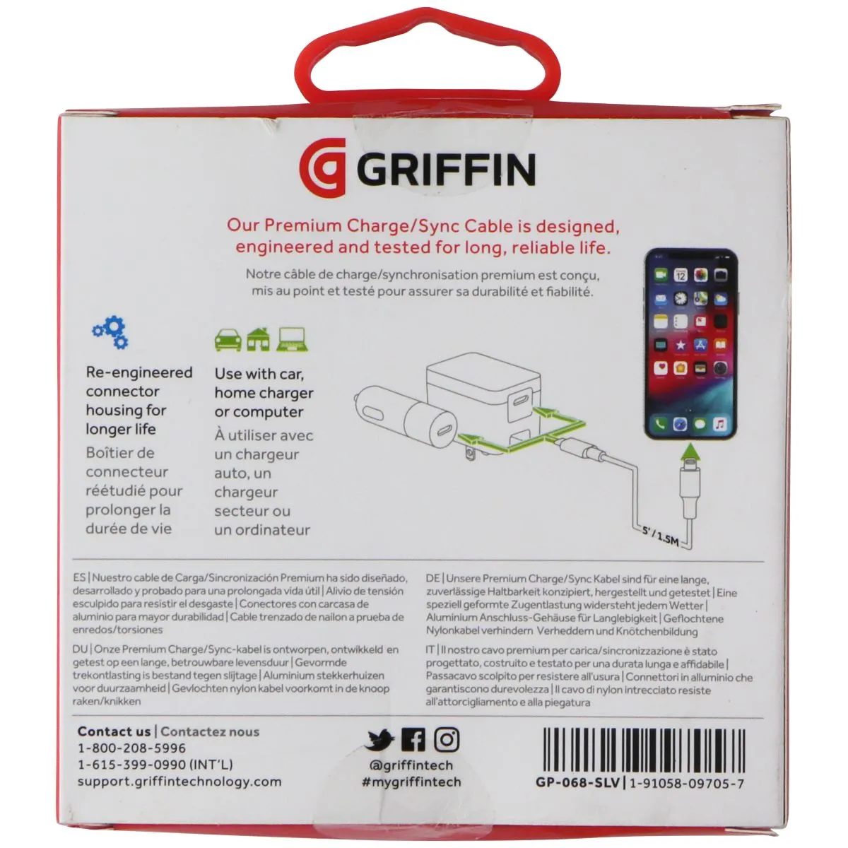 Griffin 5FT Premium Charge/Sync USB-C to 8-Pin Cable for iPhone & iPad - Silver