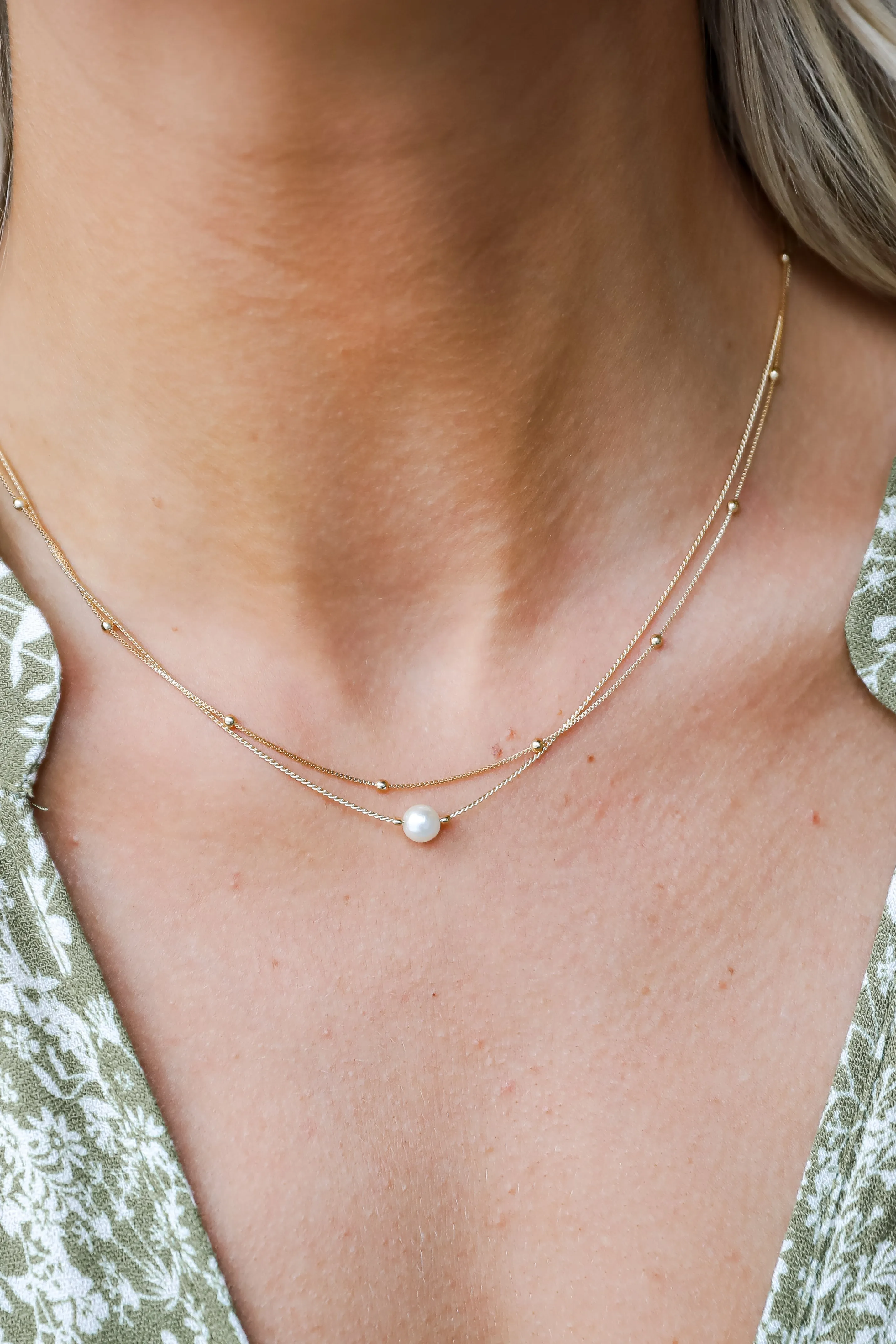 Harlow Gold Pearl Layered Chain Necklace