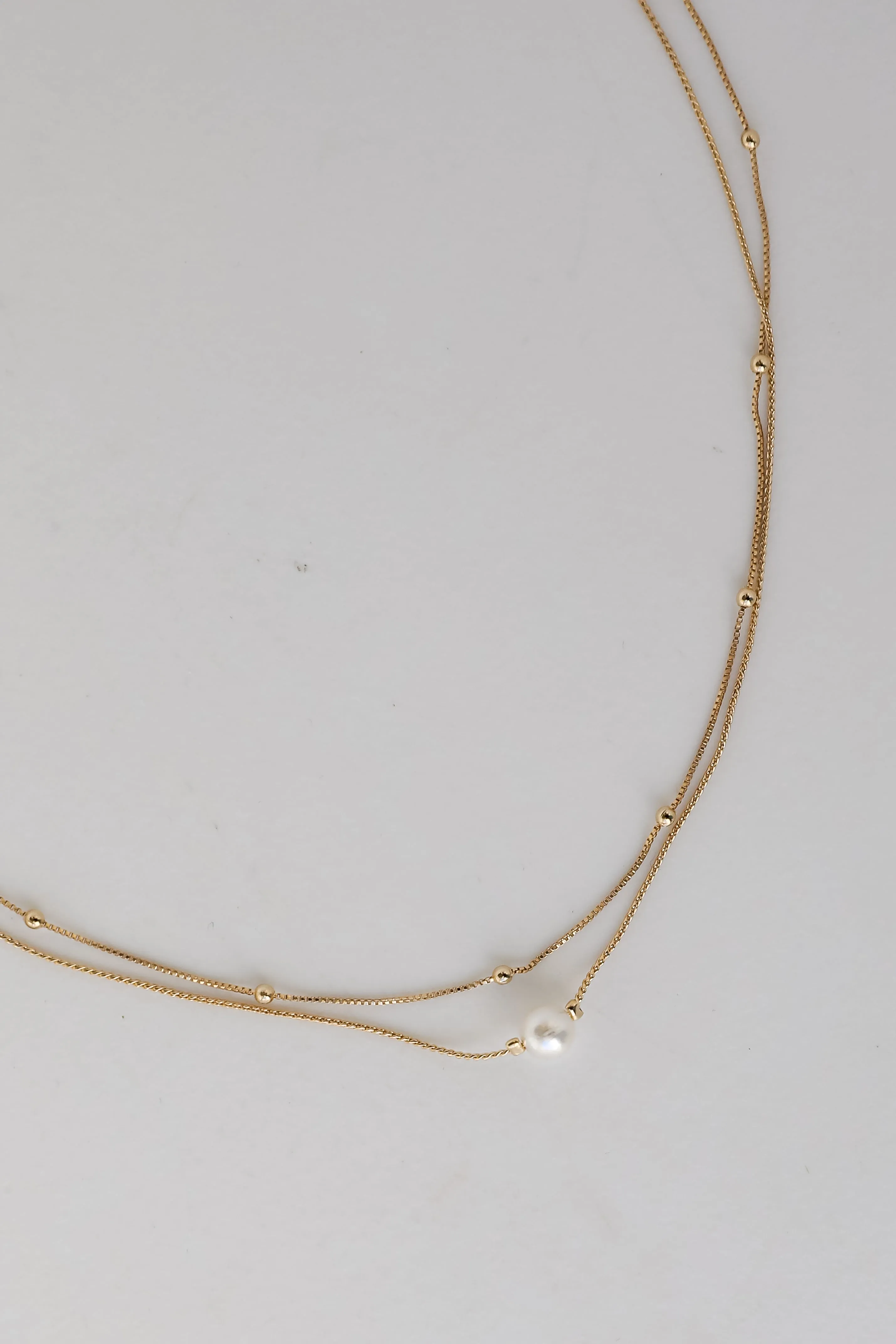 Harlow Gold Pearl Layered Chain Necklace